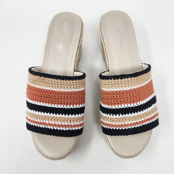 Marc Fisher Slide Sandals Women 8.5M Lannia Platform Black Rust Crochet Jute - Picture 4 of 11